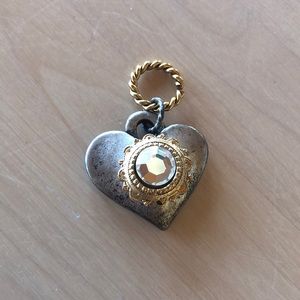 Heart charm chunky silver tone and bling